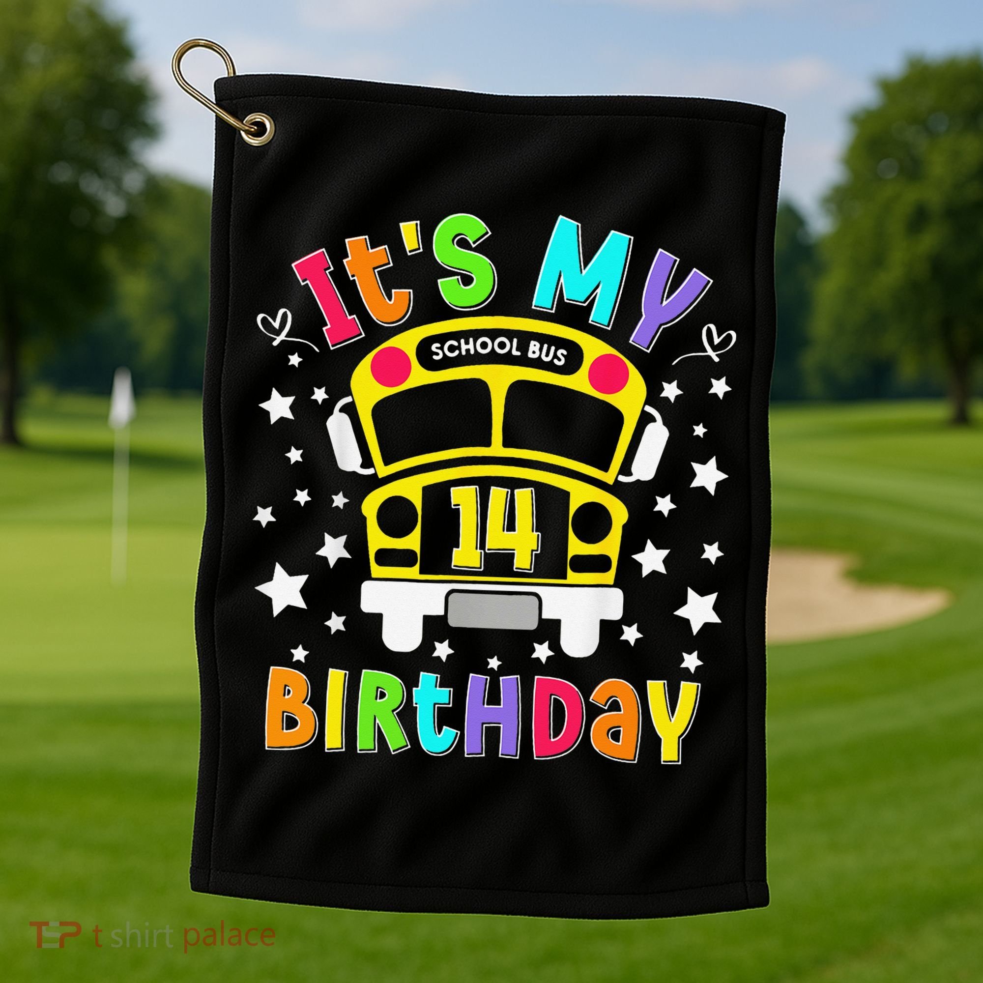 Funny School 14th Birthday Party School Bus Teacher Student Golf Towel