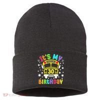 Funny School 30th Birthday Party School Bus Teacher Student Sustainable Knit Beanie thumb 0