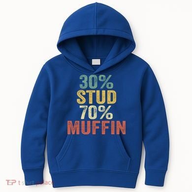 Funny Sarcastic 30% Stud 70% Muffin Retro Dad Father Figure Gift Kids Hoodie
