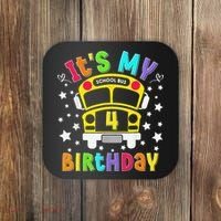 Funny School 4th Birthday Party School Bus Teacher Student Coaster thumb 0