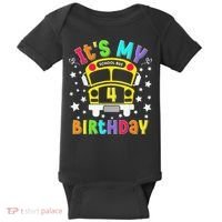 Funny School 4th Birthday Party School Bus Teacher Student Baby Bodysuit thumb 0