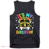 Funny School 4th Birthday Party School Bus Teacher Student Tank Top thumb 0