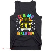 Funny School 4th Birthday Party School Bus Teacher Student Tank Top thumb 0