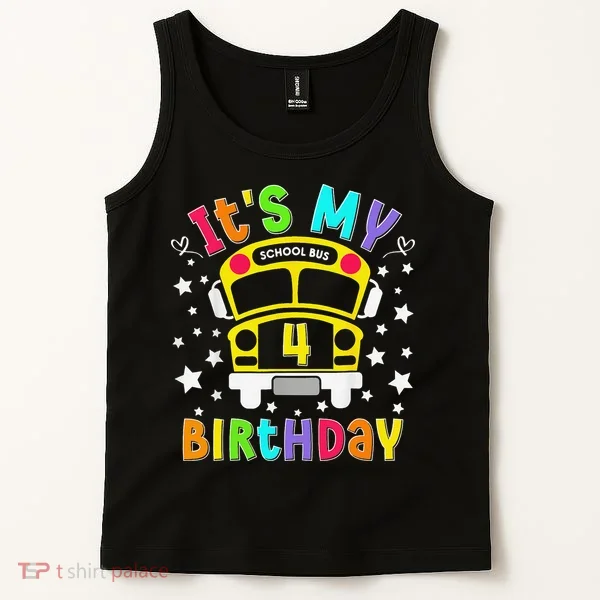 Funny School 4th Birthday Party School Bus Teacher Student Tank Top