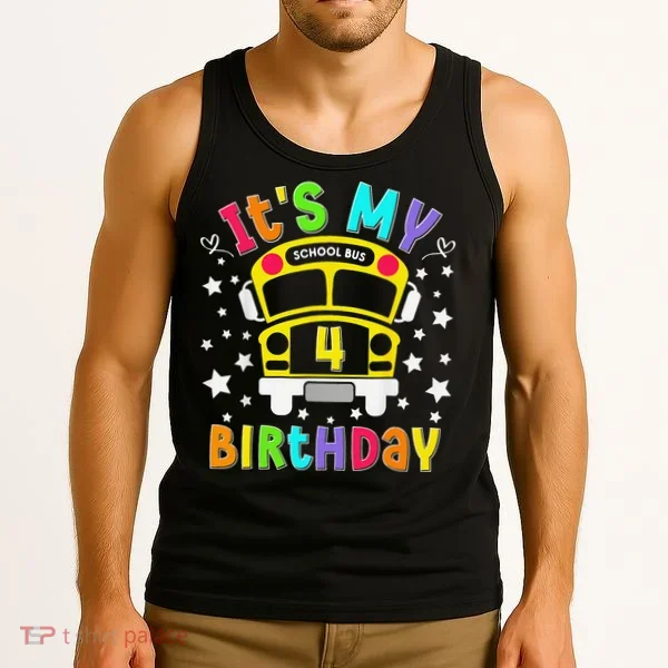 Funny School 4th Birthday Party School Bus Teacher Student Tank Top