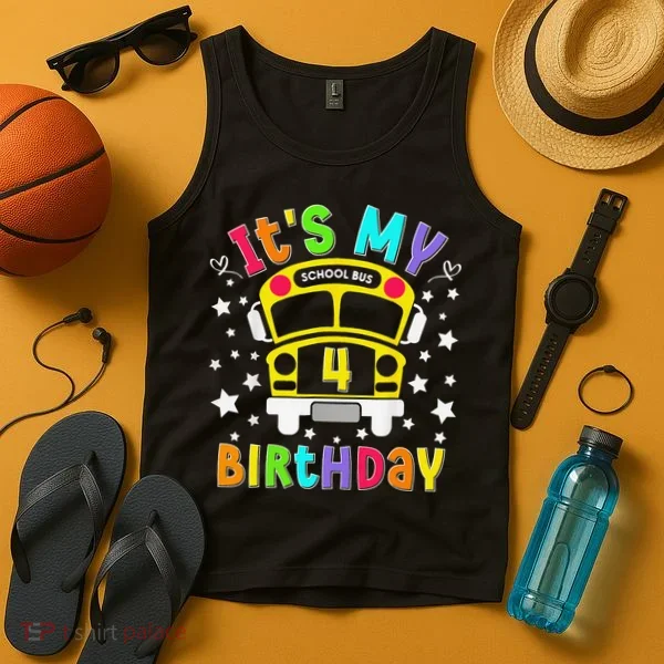 Funny School 4th Birthday Party School Bus Teacher Student Tank Top