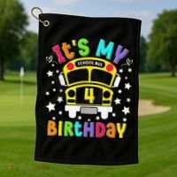 Funny School 4th Birthday Party School Bus Teacher Student Golf Towel thumb 1