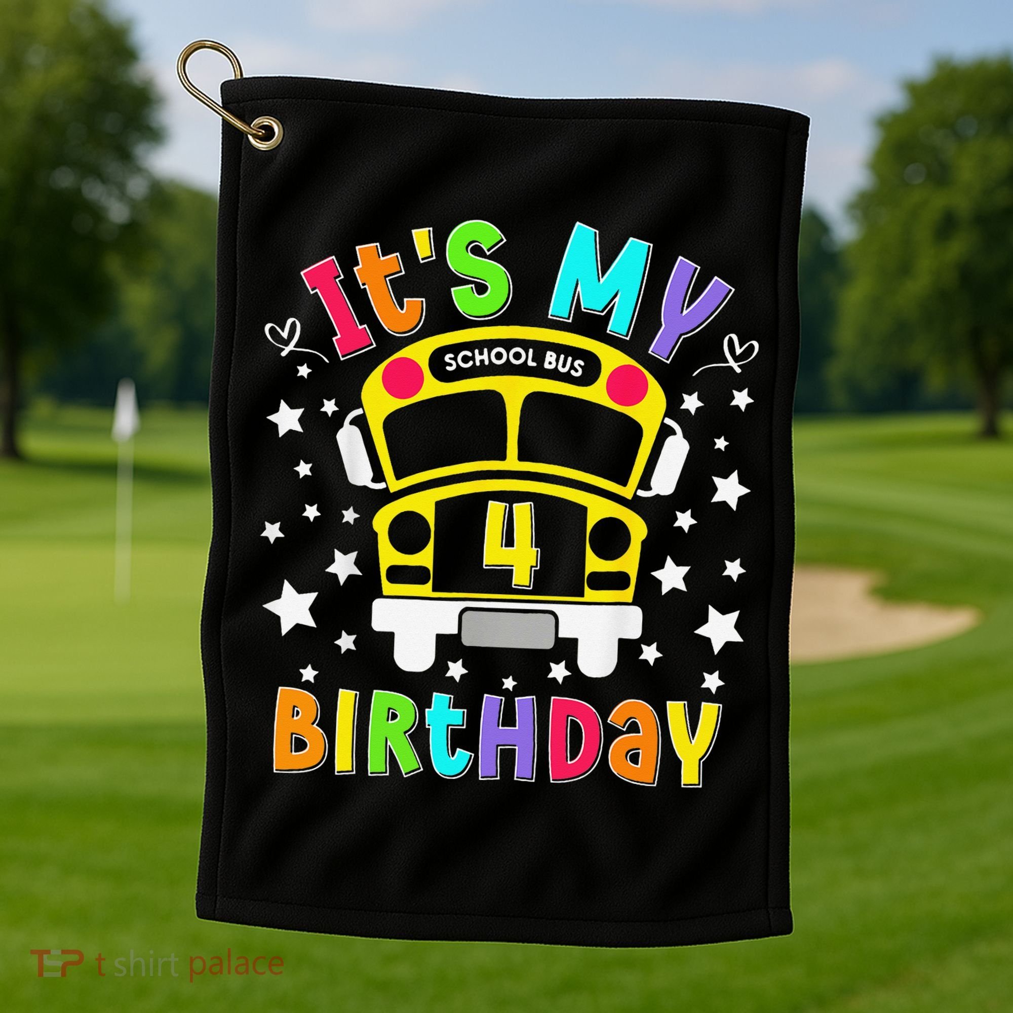 Funny School 4th Birthday Party School Bus Teacher Student Golf Towel