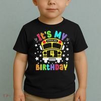Funny School 4th Birthday Party School Bus Teacher Student Toddler T-Shirt thumb 2