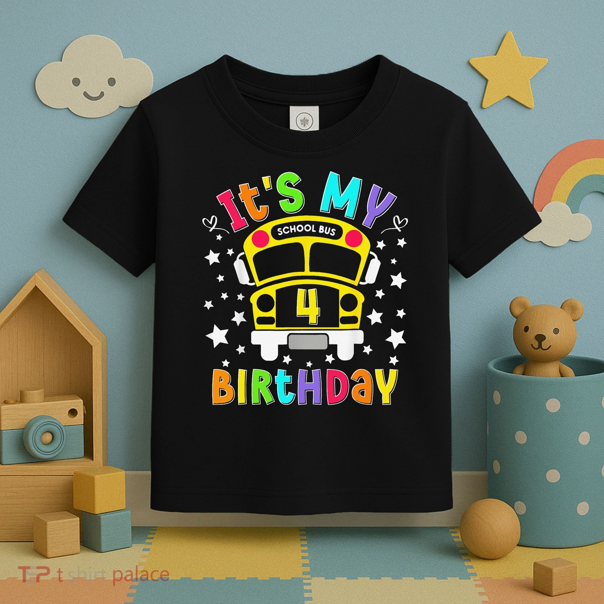 Funny School 4th Birthday Party School Bus Teacher Student Toddler T-Shirt