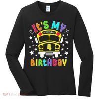Funny School 4th Birthday Party School Bus Teacher Student Women's Long Sleeve Shirt thumb 0