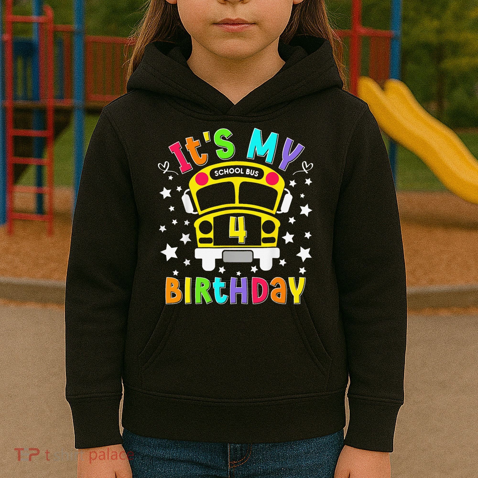 Funny School 4th Birthday Party School Bus Teacher Student Kids Hoodie