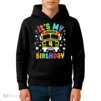 Funny School 4th Birthday Party School Bus Teacher Student Kids Hoodie thumb 4