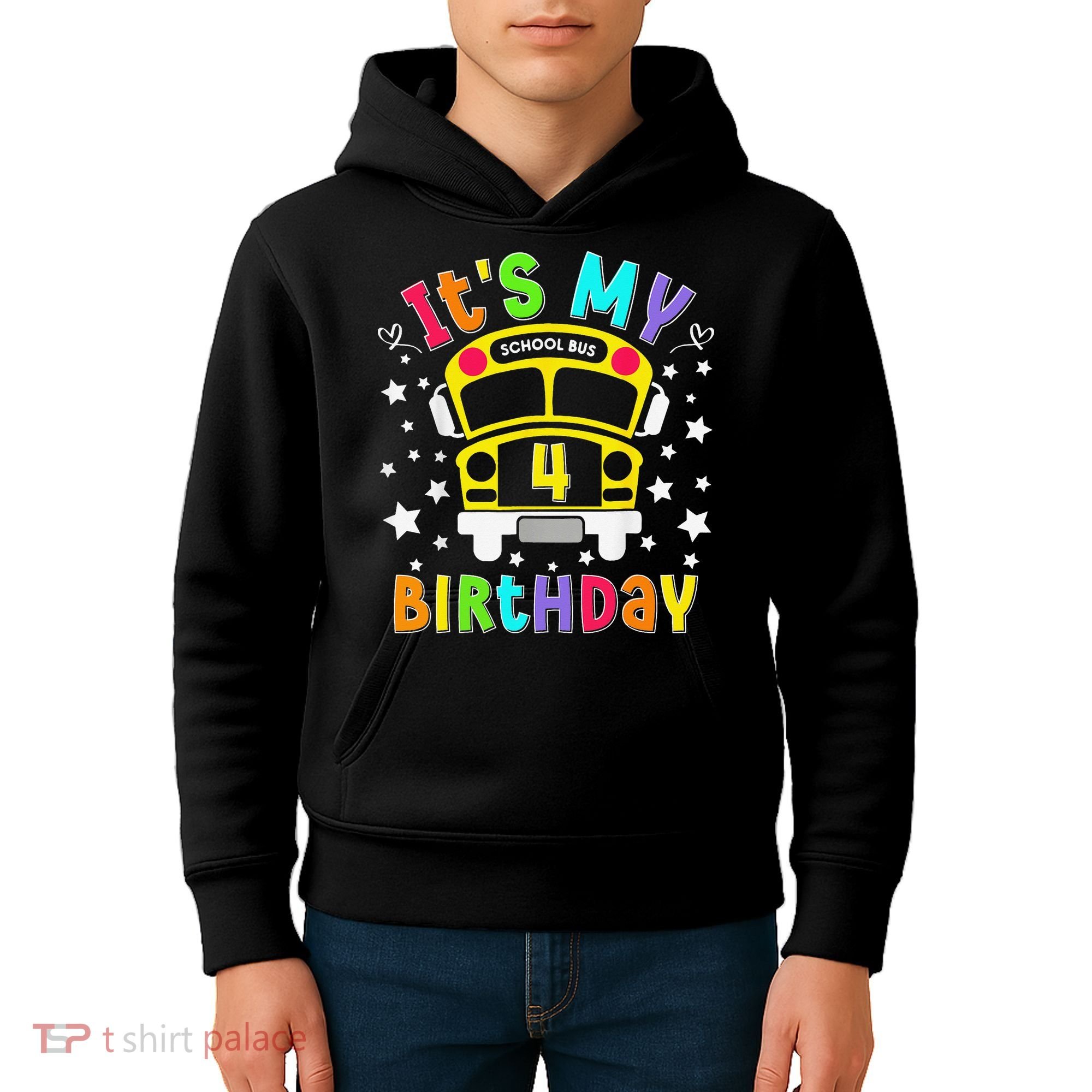 Funny School 4th Birthday Party School Bus Teacher Student Kids Hoodie