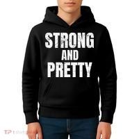 Funny Strong And Pretty Strongman Fitness Gym Gift Kids Hoodie thumb 4