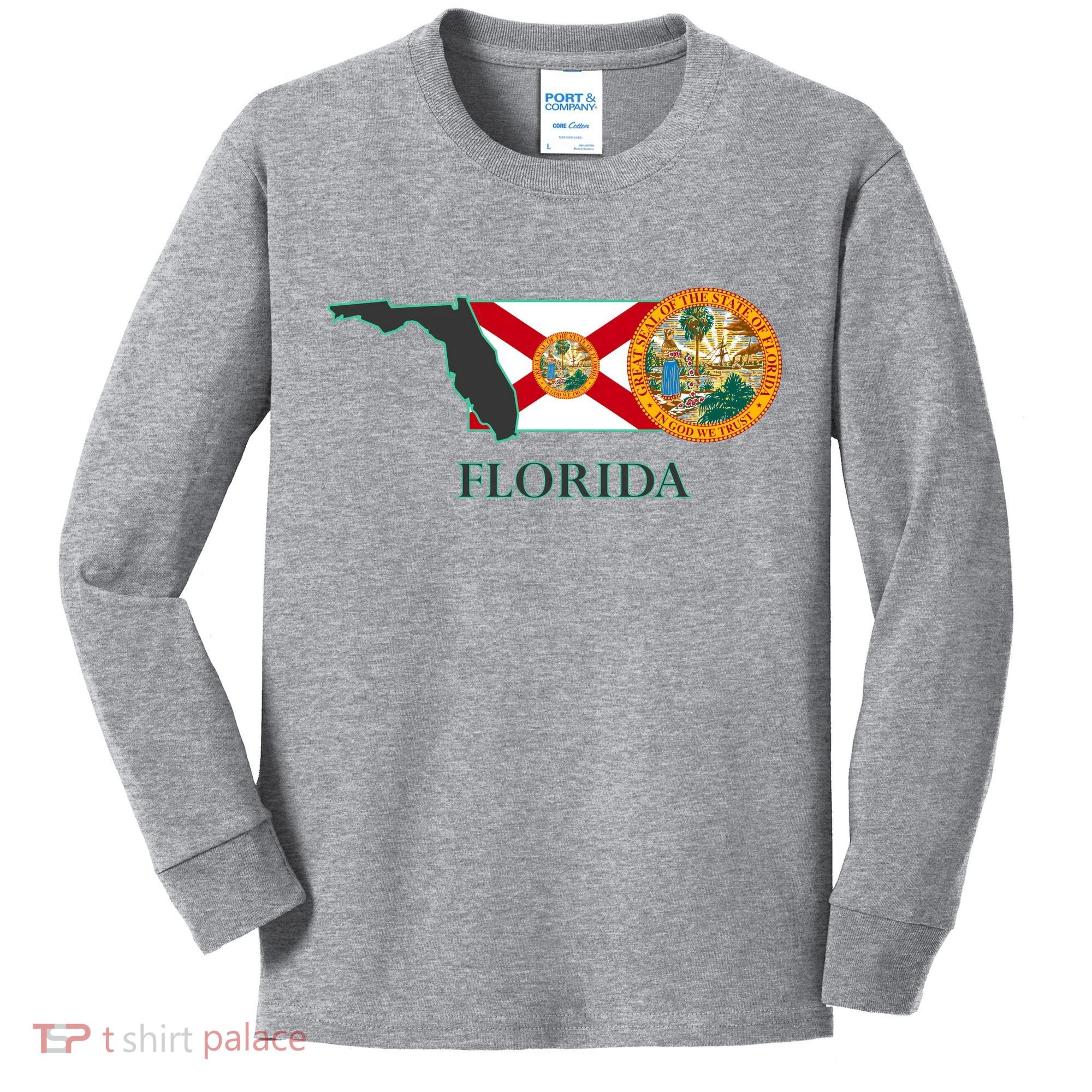 Florida Seal And Flag Kids Long Sleeve Shirt