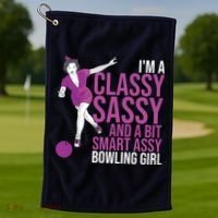 Funny Smart Assy Bowling Gift For Classy Bowler Women Golf Towel thumb 1