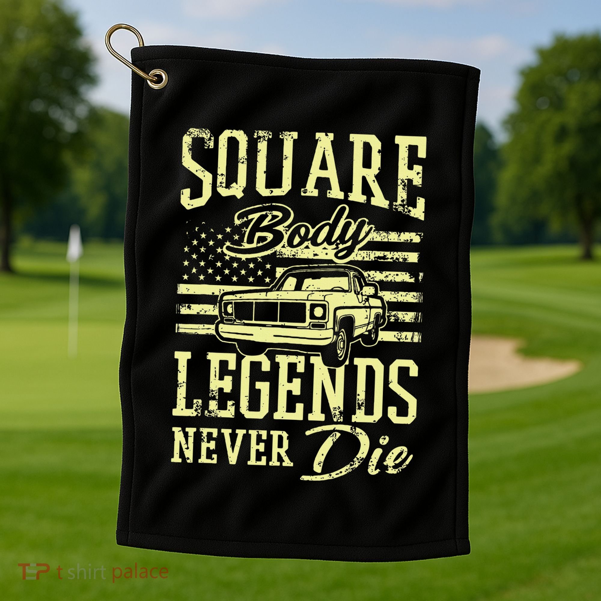 Funny Squarebody American Flag Classic Truck Golf Towel