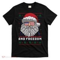 Funny Santa American Flag Freedom Patriotic Merry Christmas T-Shirt thumb 0