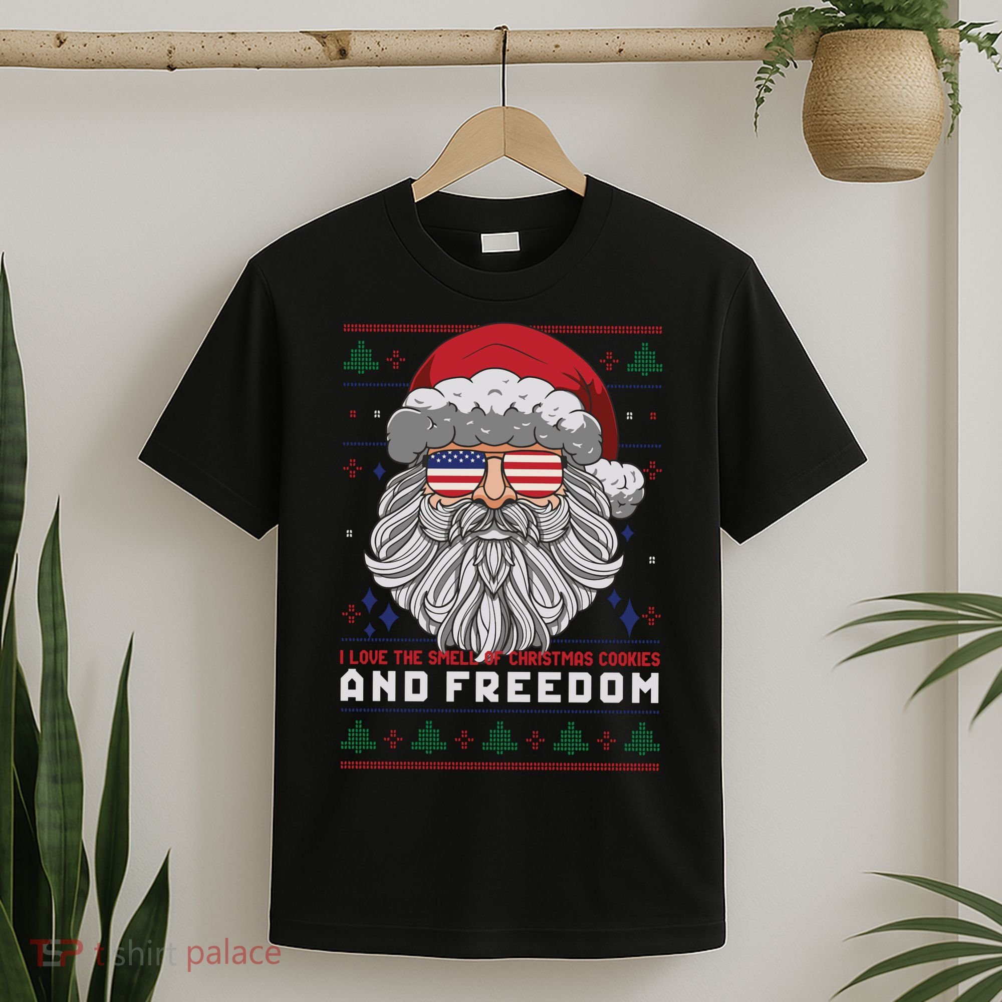 Funny Santa American Flag Freedom Patriotic Merry Christmas T-Shirt