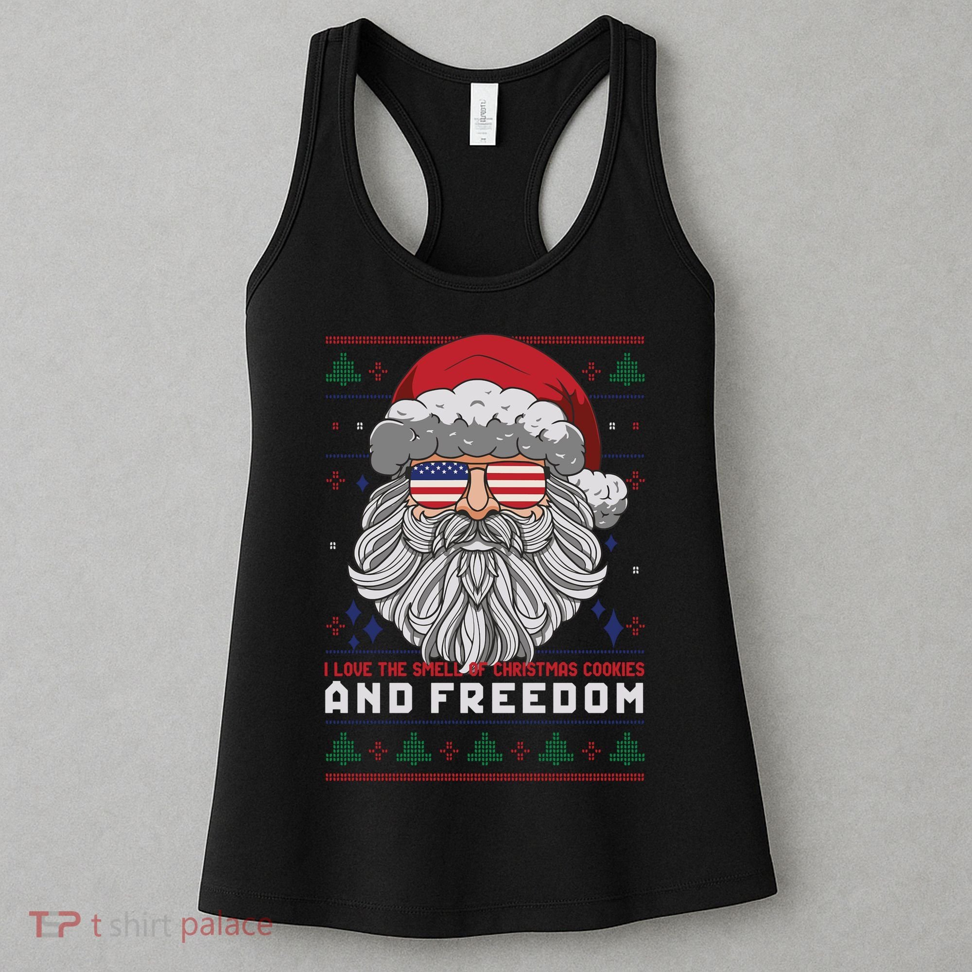 Funny Santa American Flag Freedom Patriotic Merry Christmas Women's Tank Top