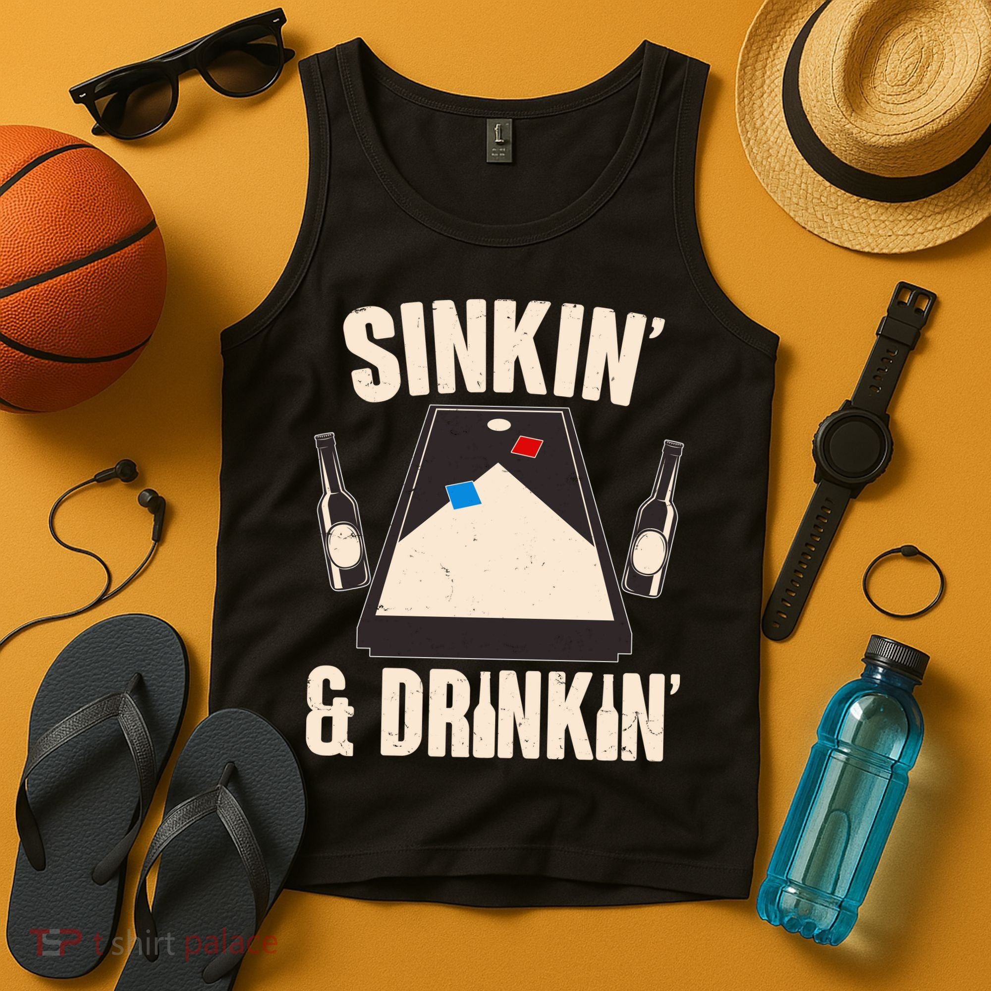 Funny Sinkin And Drinkin Cornhole Game Tank Top