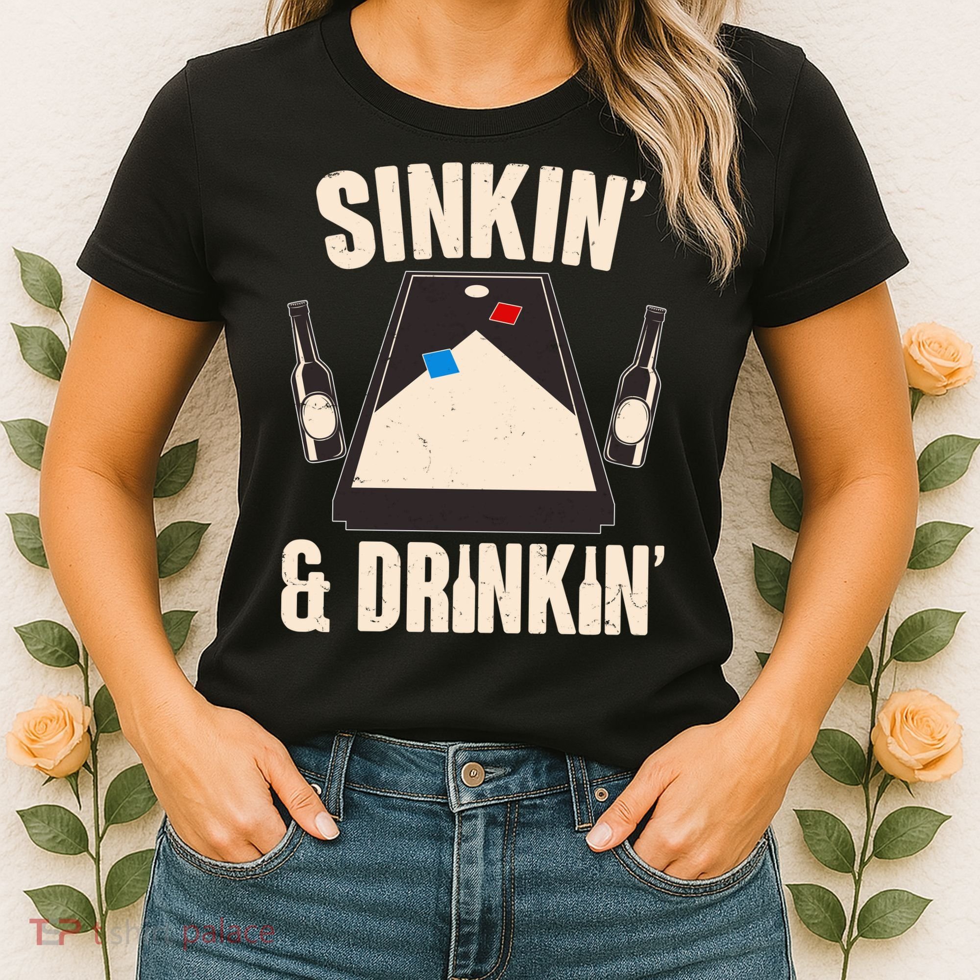 Funny Sinkin And Drinkin Cornhole Game Women's T-Shirt