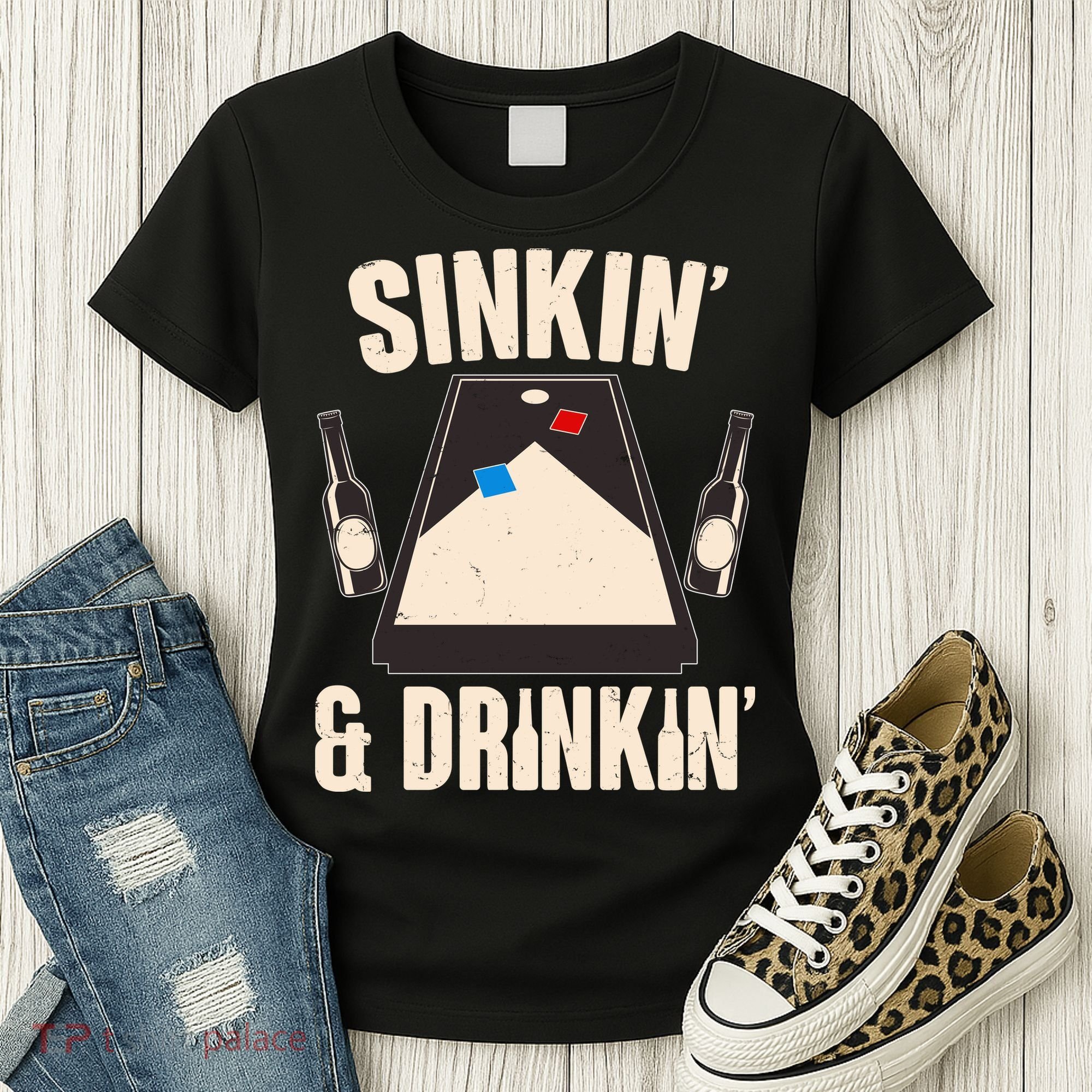 Funny Sinkin And Drinkin Cornhole Game Women's T-Shirt