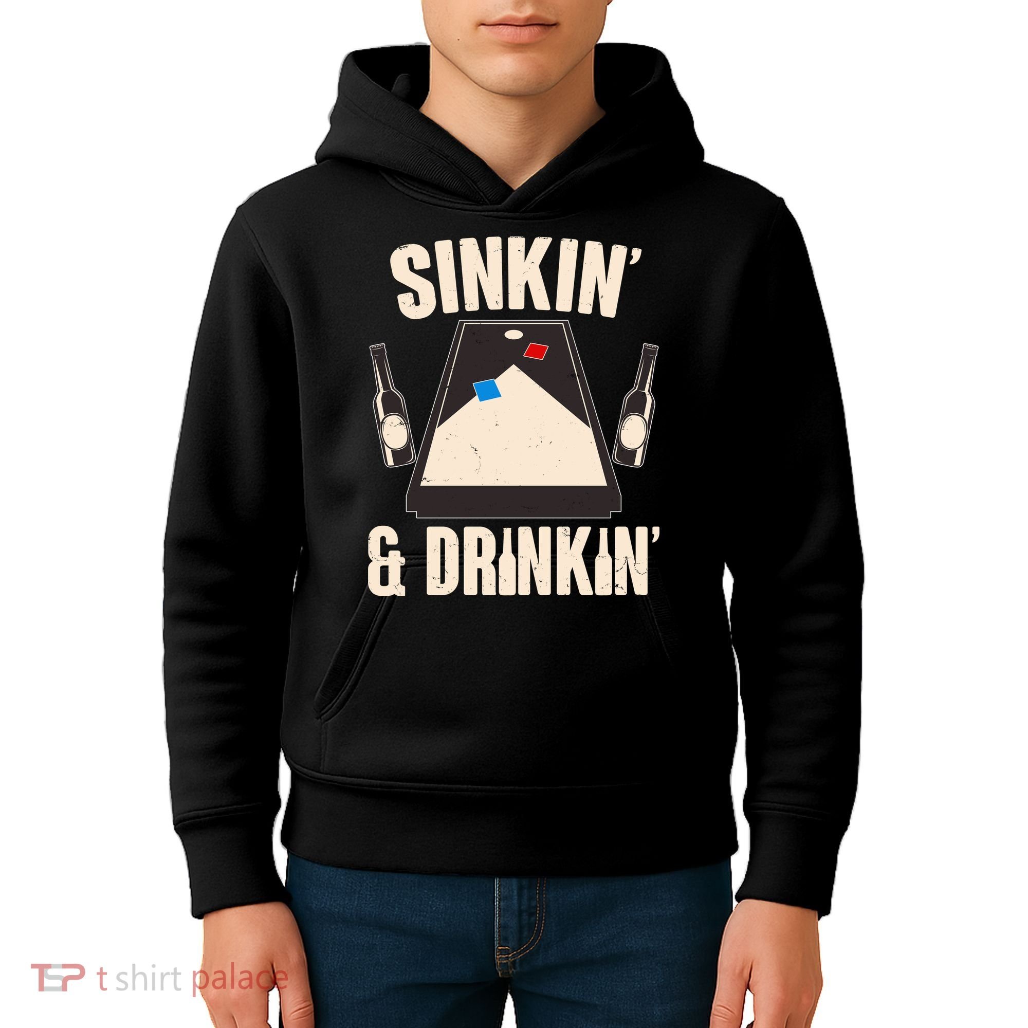 Funny Sinkin And Drinkin Cornhole Game Kids Hoodie