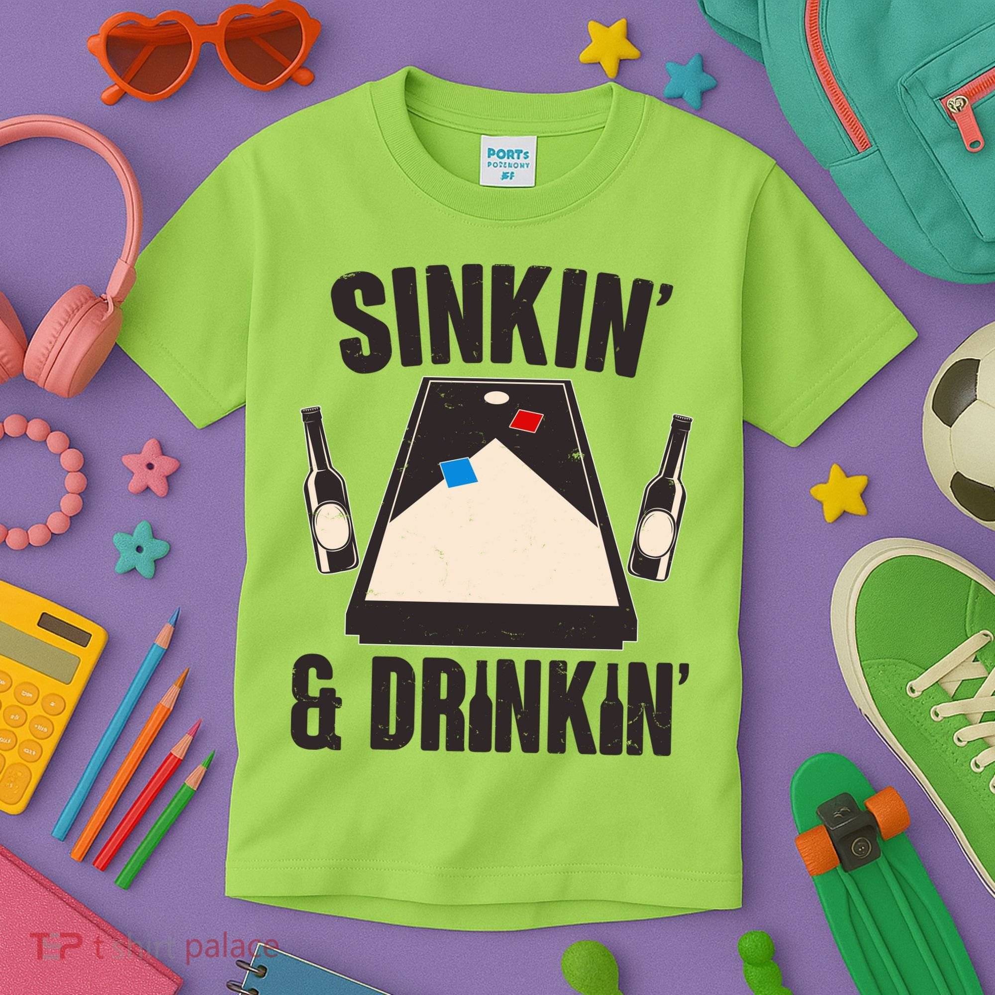 Funny Sinkin And Drinkin Cornhole Game Kids T-Shirt
