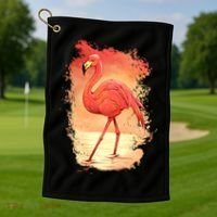 Flamingo Sunset Art Golf Towel thumb 1