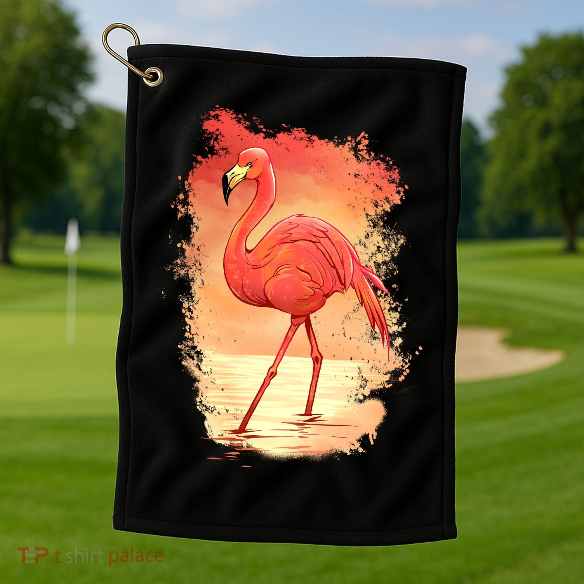 Flamingo Sunset Art Golf Towel