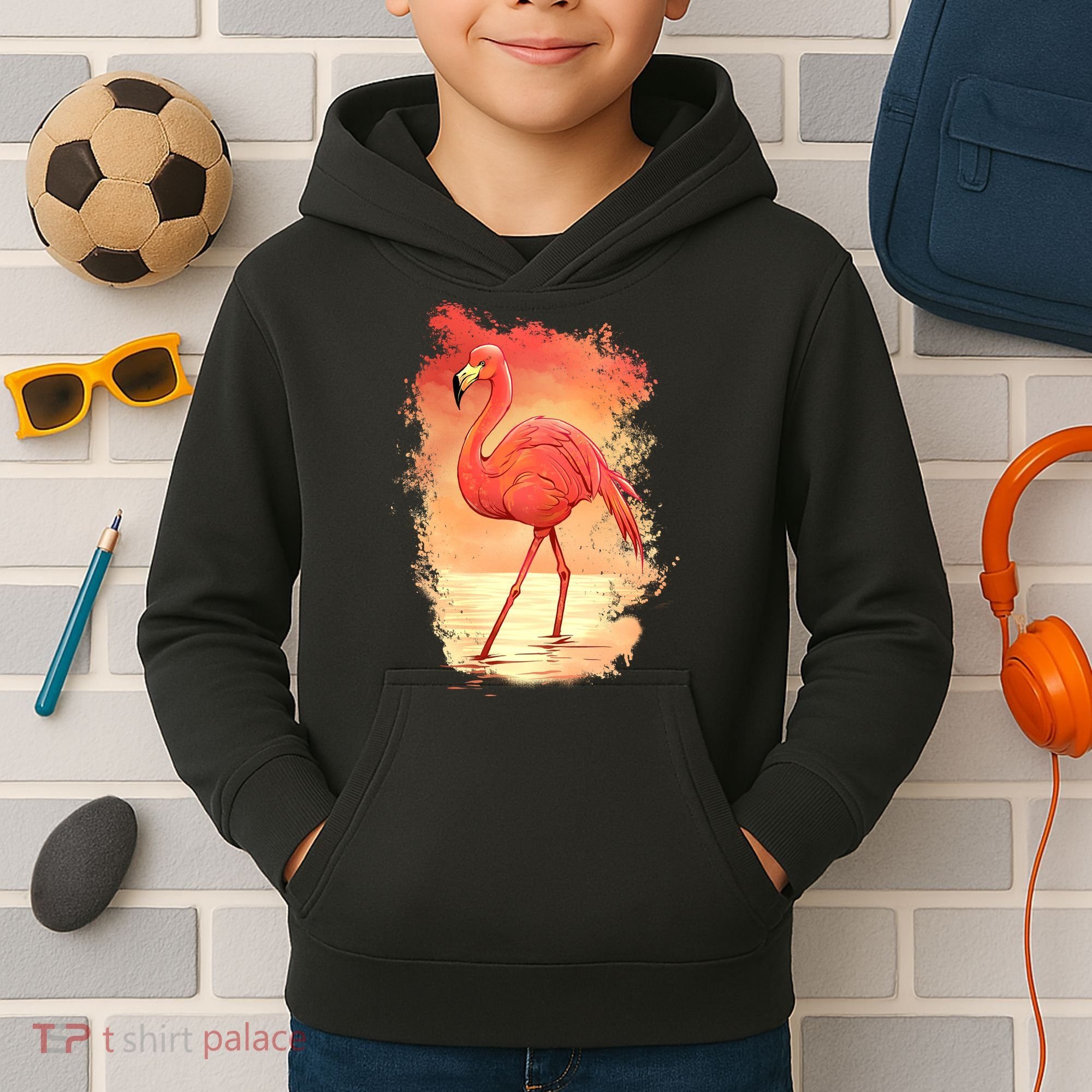 Flamingo Sunset Art Kids Hoodie
