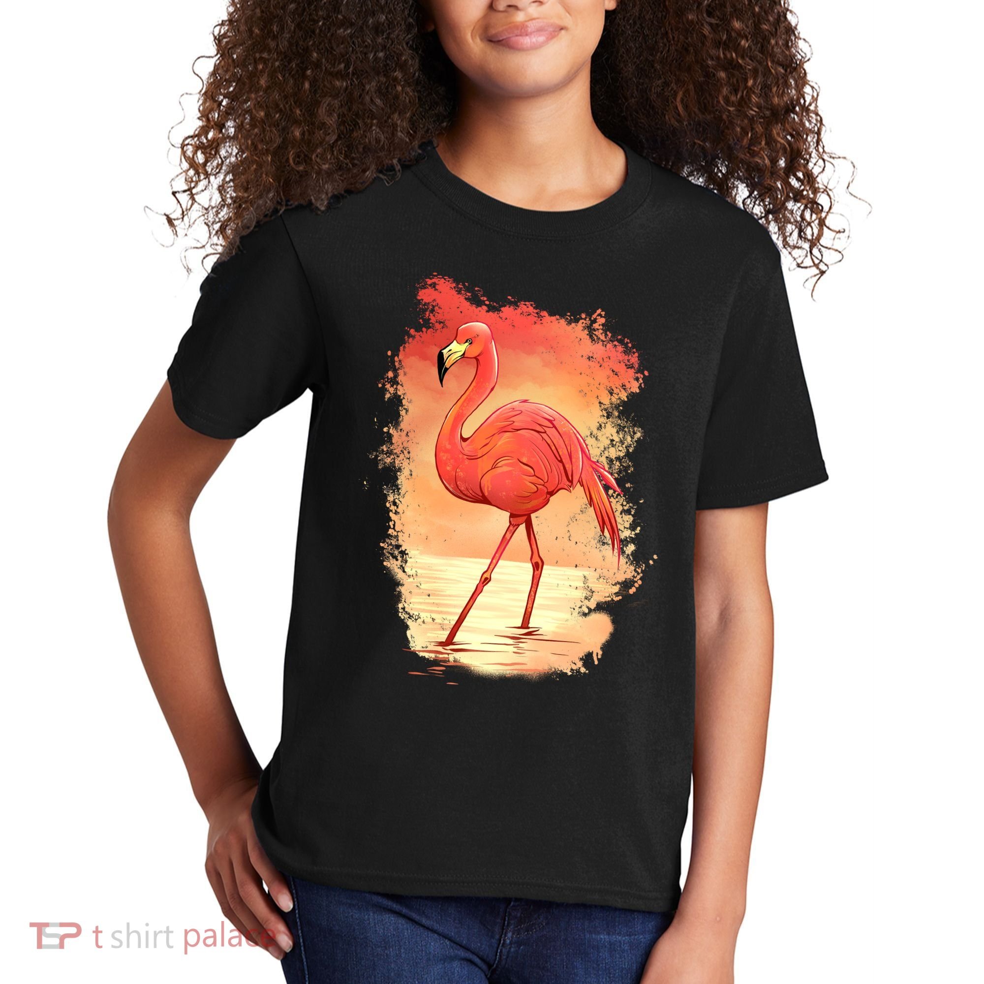 Flamingo Sunset Art Kids T-Shirt