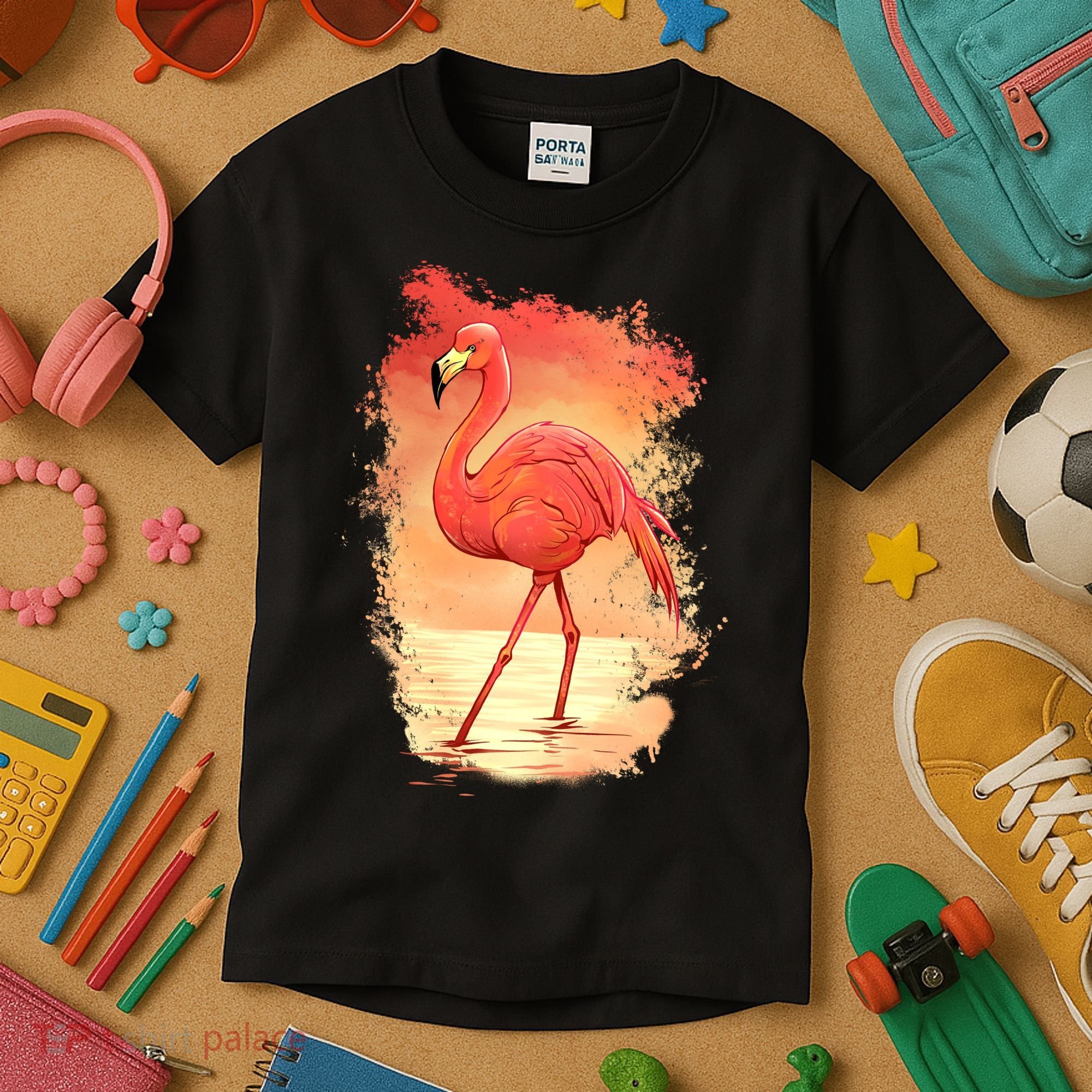 Flamingo Sunset Art Kids T-Shirt