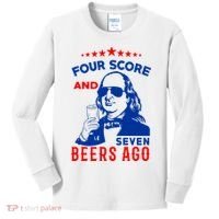 Four Score And Seven Beers Ago 4th Of July USA Merica Kids Long Sleeve Shirt thumb 0