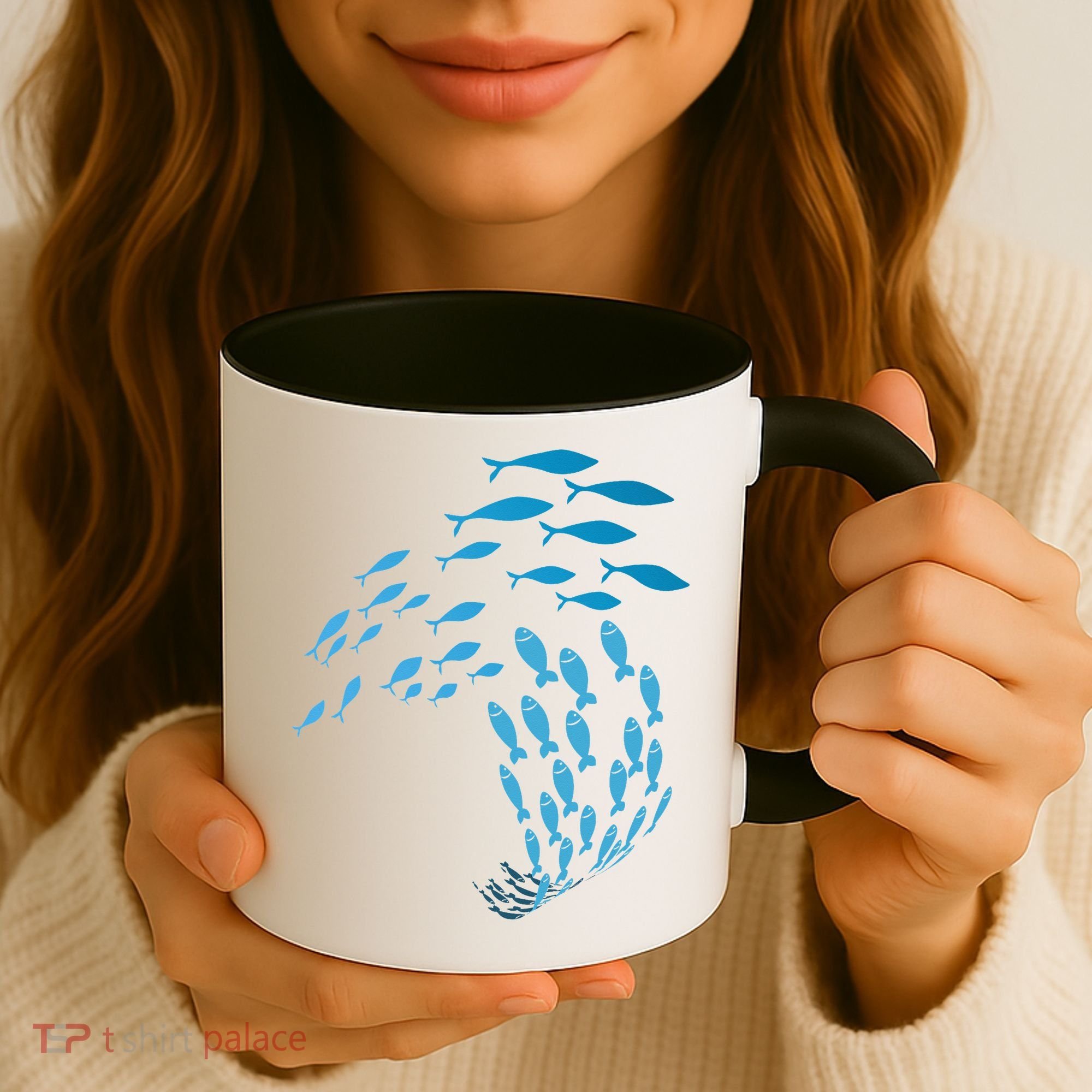 Fish Swim Against The Current In The Sea Coffee Mug