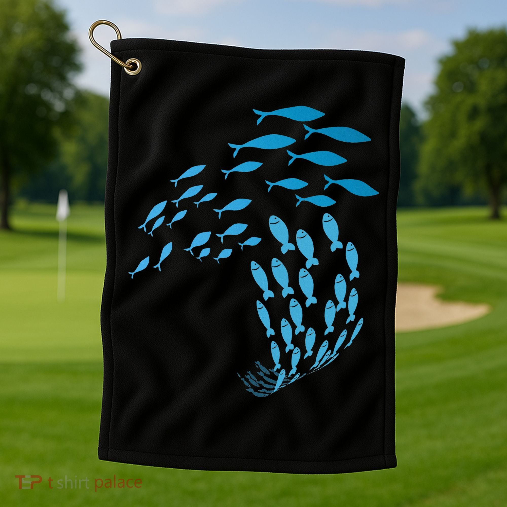 Fish Swim Against The Current In The Sea Golf Towel