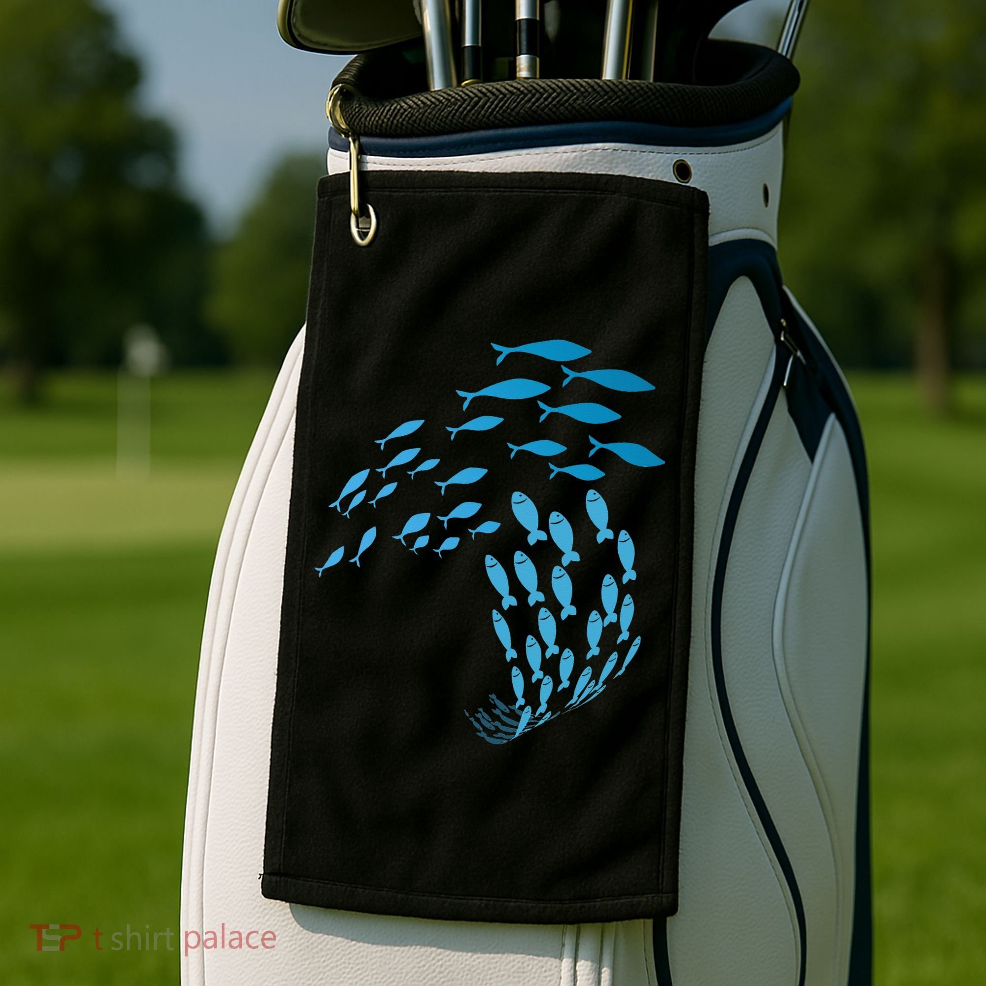 Fish Swim Against The Current In The Sea Golf Towel