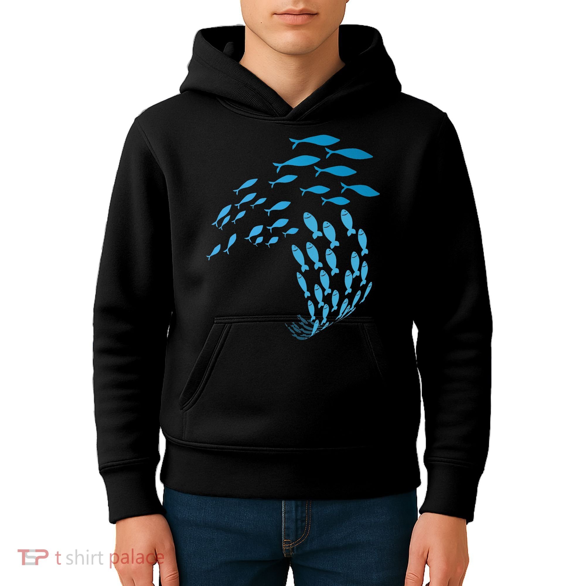 Fish Swim Against The Current In The Sea Kids Hoodie