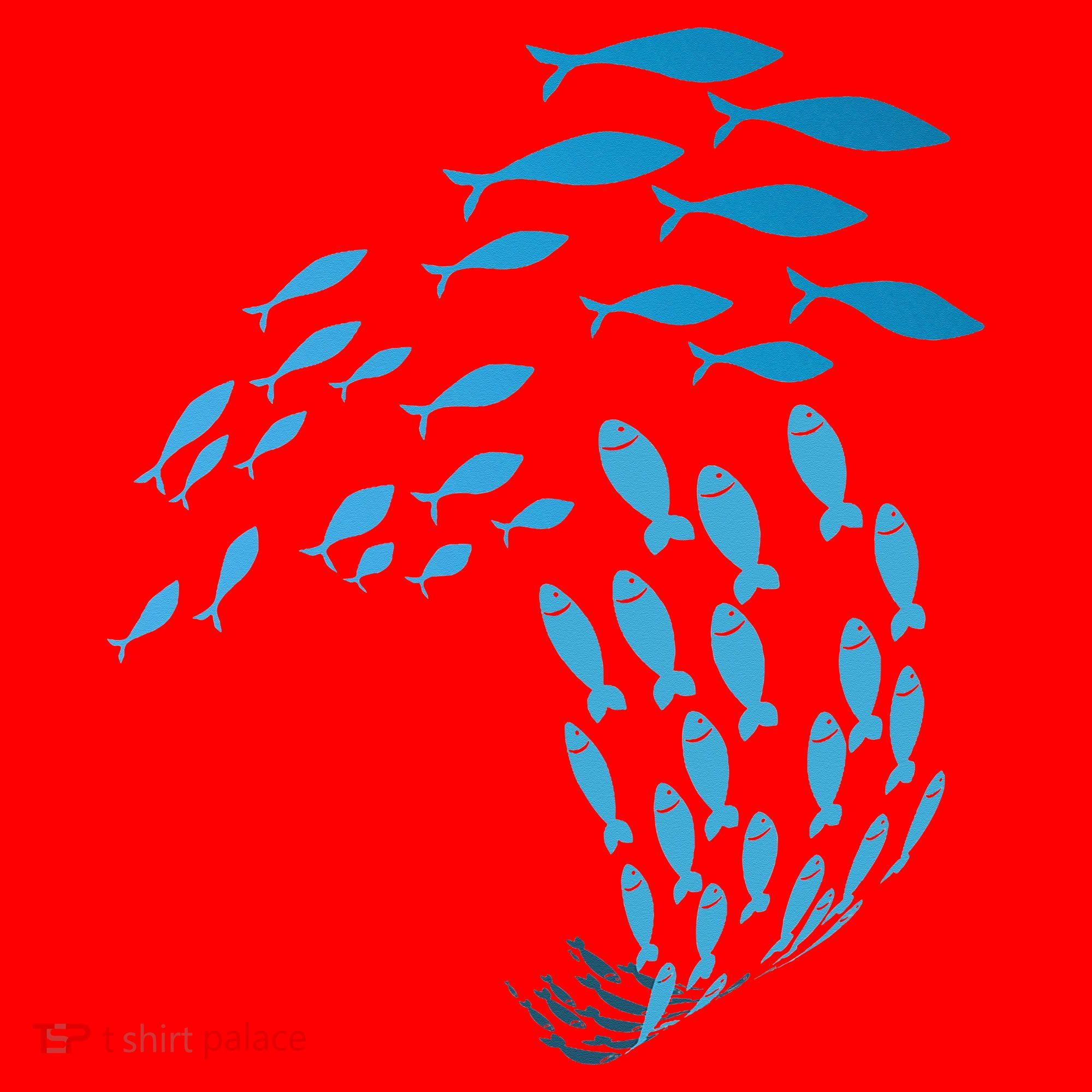 Fish Swim Against The Current In The Sea Santa Hat