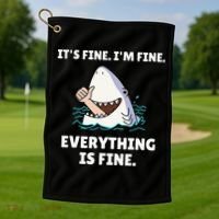 Funny Shark Attack It’s Fine I’m Fine Everything Is Fine Golf Towel thumb 1
