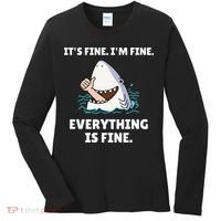 Funny Shark Attack It’s Fine I’m Fine Everything Is Fine Women's Long Sleeve Shirt thumb 0