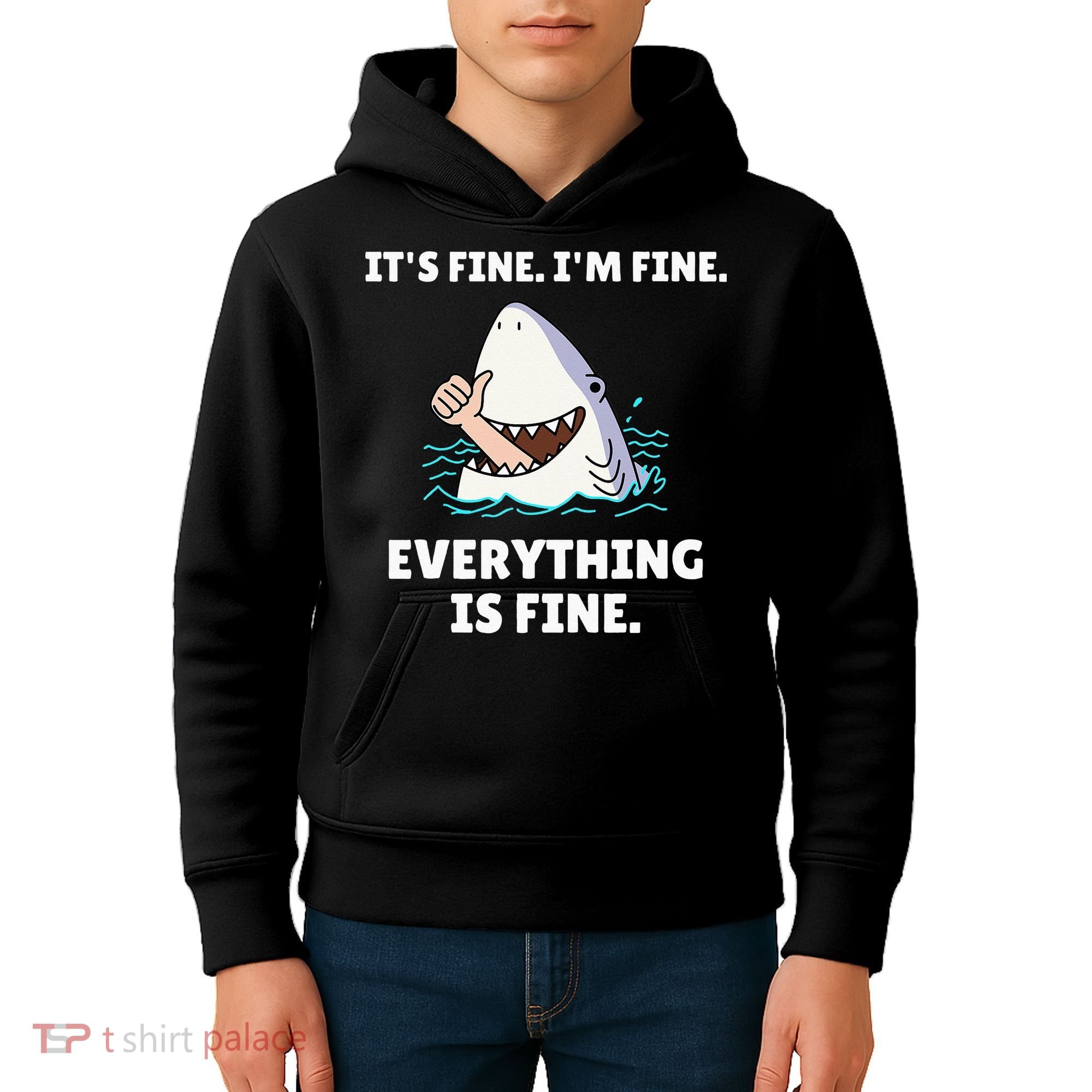 Funny Shark Attack It’s Fine I’m Fine Everything Is Fine Kids Hoodie