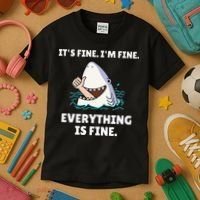Funny Shark Attack It’s Fine I’m Fine Everything Is Fine Kids T-Shirt thumb 3