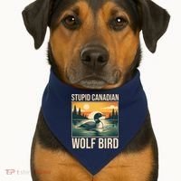 Funny Sarcastic Animal Stupid Canadian Wolf Bird USA-Made Doggie Bandana thumb 1