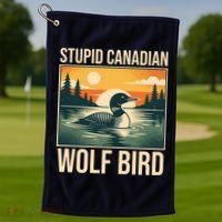 Funny Sarcastic Animal Stupid Canadian Wolf Bird Golf Towel thumb 1