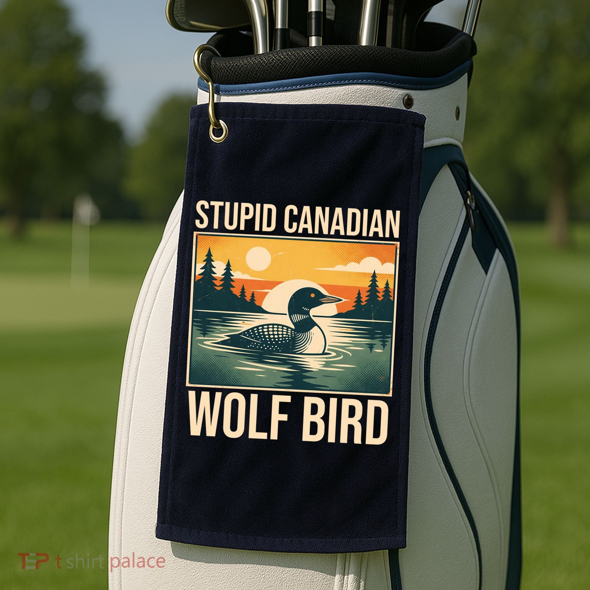 Funny Sarcastic Animal Stupid Canadian Wolf Bird Golf Towel