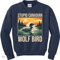 Funny Sarcastic Animal Stupid Canadian Wolf Bird Kids Sweatshirt thumb 0