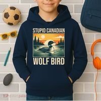 Funny Sarcastic Animal Stupid Canadian Wolf Bird Kids Hoodie thumb 2